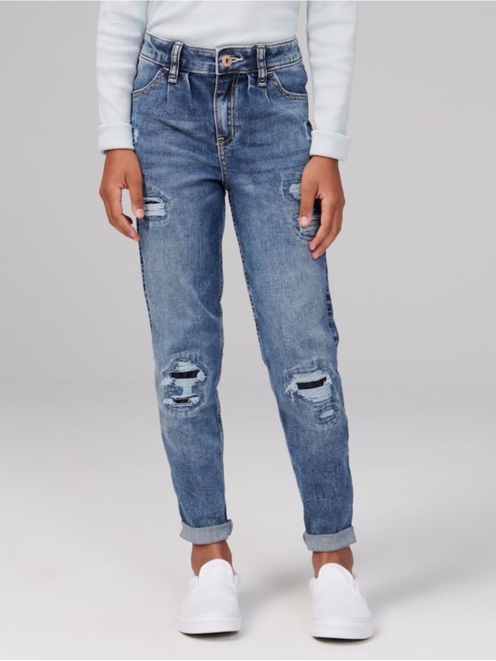 Abercrombie Kids Girls 9/10 High Rise Mini Mom Jeans Distressed EUC